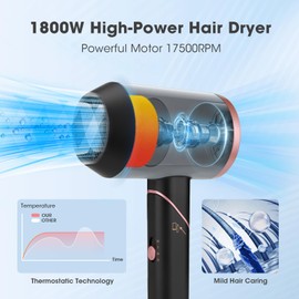 Dumite Ionic Hair Blow Dryer Brush Set,2 in 1 1800W Foldable Negative Ions Hair Dryer with Diffuser and Nozzle,Hot Air Brush, Ceramic Straightener, Curler & Hot Comb Salon Ionic Styling Tools