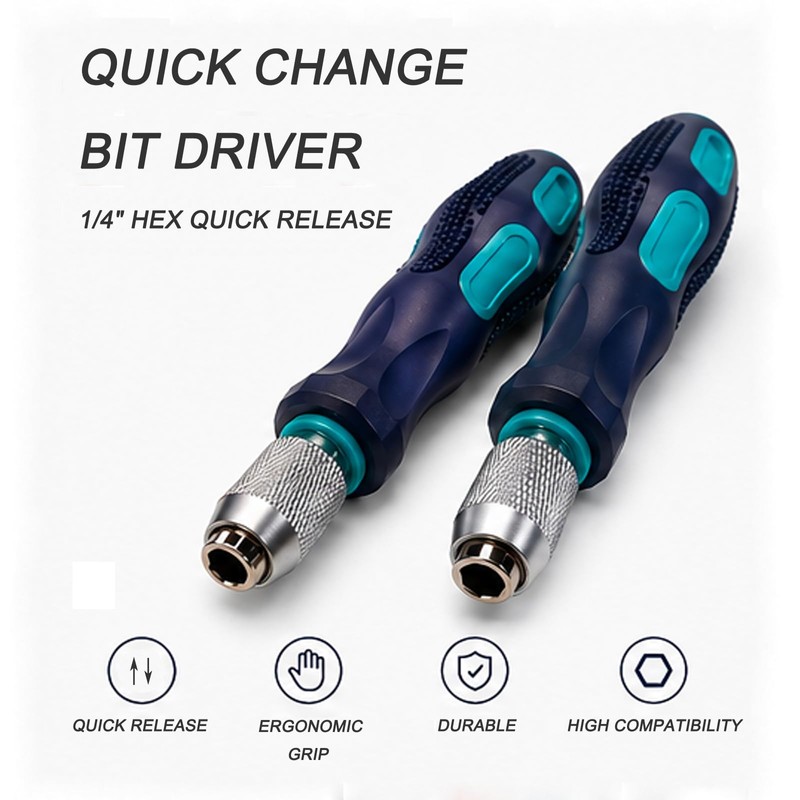 2 Pcs Bit Driver Handle, 1/4 inch Hex Quick Release