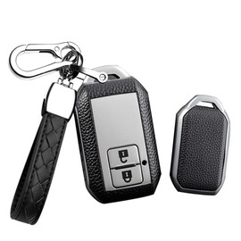 HIBEYO Intelligent Car Key Case Fits Suzuki Key Case Protective Cover Fits Suzuki Swift V Wagon R Monopoly TPU Leather Texture Key Box Key Ring Accessories Silver