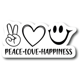 Peace Love Happiness | 5 X 3 inch | Waterproof Decal Sticker | Auto Car Truck Window Wall Laptop Skateboard | PLS1019