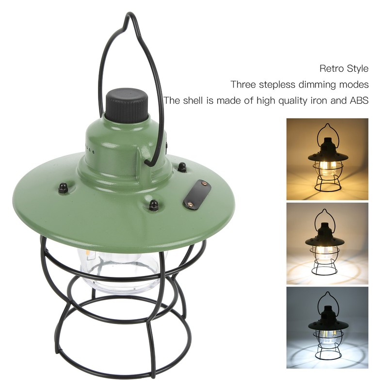 LED Camping Light Retro Style Rechargeable 3 Stepless Dimming Modes