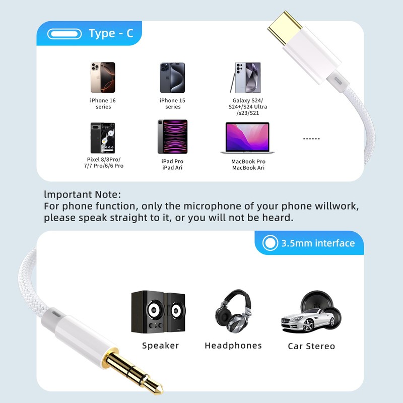 MAXAUX 3.3ft USB Type C to 3.5mm Audio Aux Jack