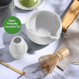 4pcs/Set Easy to Clean Matcha Tea Set with Tool Rack, Including Bowl, Whisk, Spoon, Traditional Japanese Style Decoration
