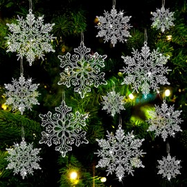 Christmas Tree Decorations Snowflake Ornaments 36Pcs Clear Plastic Hanging Snowflakes from Ceiling Snow Flakes Decorating Hanging for Winter Wonderland Decorations Indoor Outdoor Decor