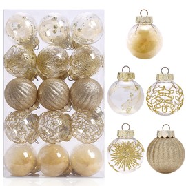 Fouriding Christmas Baubles Pack of 30 6 cm Christmas Baubles Clear Plastic Christmas Tree Baubles Hanging Decoration for Christmas Tree Decoration (Gold)