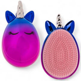 MIJOMA Unicorn Hair Brush for Detangling & Untangling for All Hair Types, Scalp Massage, Hair Brush To-Go, 11.5 x 6.5 cm, Shiny Unicorn Design, Wet & Dry Hair (Blue/Pink)