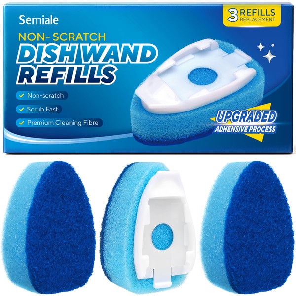 Semiale Non Scratch Dishwand Refills Sponge Heads, Heavy Duty Scrub