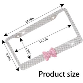 AUCELI Bling License Plate Frame, 2 Pack Stainless Steel Crystal Bow Car Plate Covers, US Vehicle License Bracket Holder with Rhinestone Mounting Bolts, Sparkly Car Accessories for Women (White/Pink)