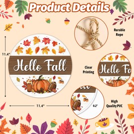 Hoblynth Hello Fall Sign for Front Door Decoration Fall Thanksgiving Wreaths for Home Decor Autumn Maple Leaves Pumpkin Door Hanger Rustic Farmhouse Wall Porch Hanging Decoration