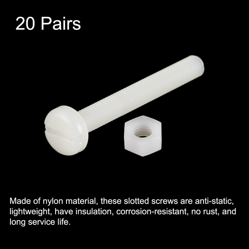 sourcing map 20 Pairs Nylon Screw Nut Assortment, M6x50mm Slotted