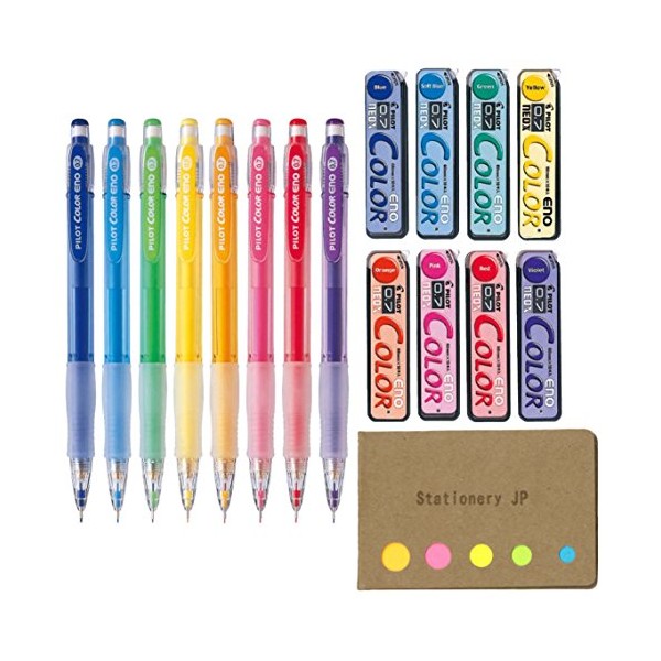 Pilot Color Eno Mechanical Pencil, 0.7mm, 8 Colors, Mechanical Pencil Lead Refill, 0.7mm, 8 Colors, Sticky Notes Value Set