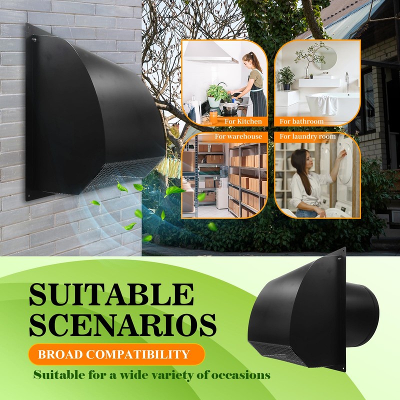10 Inch Black Hooded Wall Vent Cover with Screen and