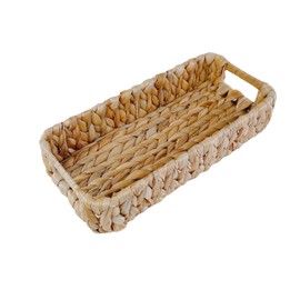 Pixoframe Rectangular Handwoven Wicker Basket - Water Hyacinth Storage Baskets with 2 Thickened Built-In Handles for Store Toilet Papers, Small Plants, Candles etc - 14.25”x6.5”x3” - Natural