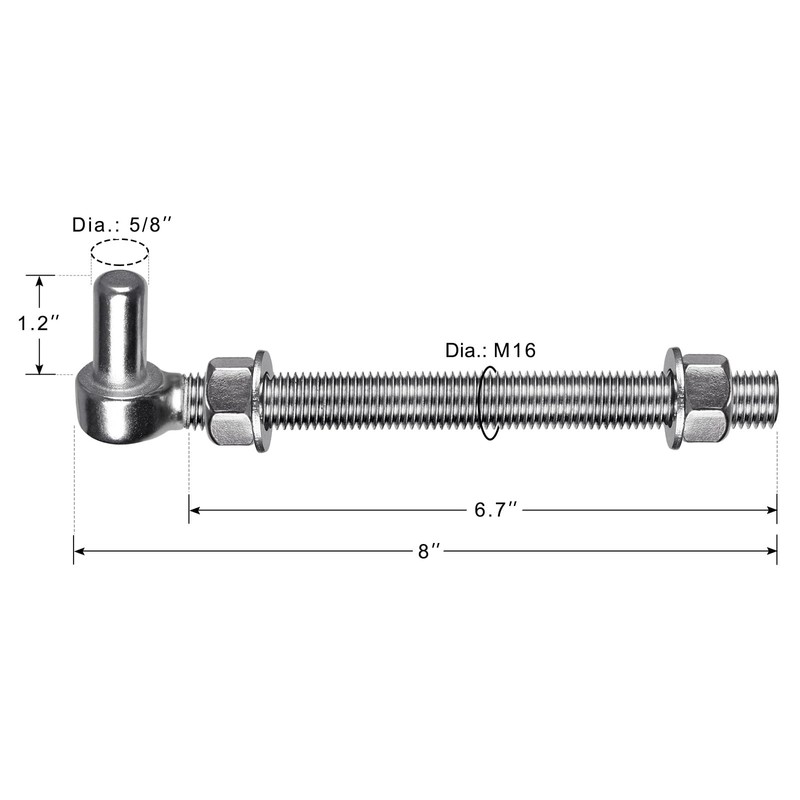 Insaga M16x 8'' J-Bolt Gate Hinge, 304 Stainless Steel J-Bolt