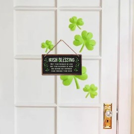 LSODOIEI St Patrick’s Day Wooden Plaque Shamrock Irish Blessing Happiness Friendship Lucky House Sign Hanging Front Door Room Wall Decor Ornament Gift 5 X 10 Inches Black