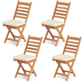 Byroce Patio Folding Chairs Set of 4, Portable Acacia Wood Dining Chairs with Soft Cushion & Slatted Design, Outdoor Seating Furniture for Chatting in Porch, Backyard & Poolside (Cross Slat, 2)