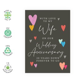 Romantic 20th Anniversary Card For Her - '20 Years Wedding Anniversary Wife' - Gifts for Spouse, Babe, Lovebug, Darling, Other Half - Forever To Go - Comes with Fun Stickers