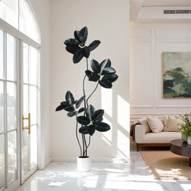 AQUGQ Artificial Rubber Tree 6FT Tall Faux Plants Indoor Artificial Trees Potted - Fake Tree with White Planter Large Floor Plant for Home Office Room Outdoor Decor