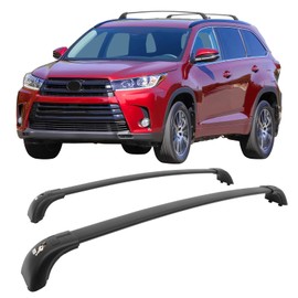 IKON MOTORSPORTS, Roof Rack Cross Bars Compatible with 2014-2019 Toyota Highlander All Models, Black Top Crossbar Cargo Luggage Carrier W/Locks Aluminum