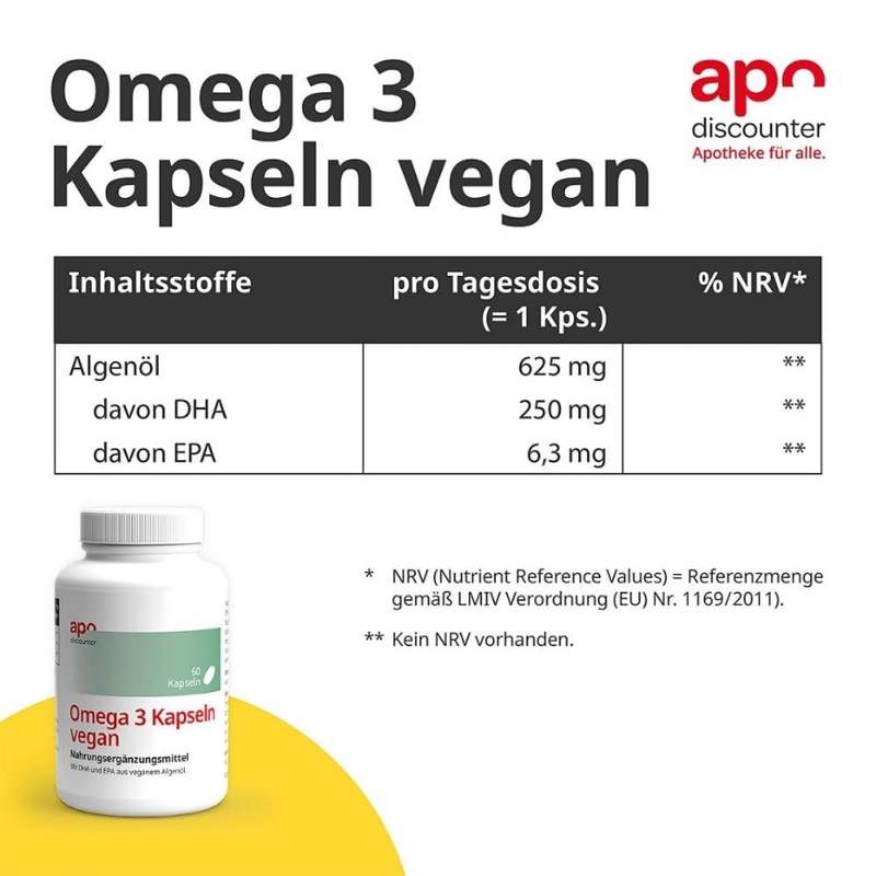 Apodiscounter Omega 3 Capsules Vegan from Algae Oil 3 x