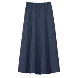 BABY O Girls Kids Basic Denim Jeans A-Line Ankle Length Maxi Skirt for 4 to 18 Years Old (Dark Blue, X-Large)