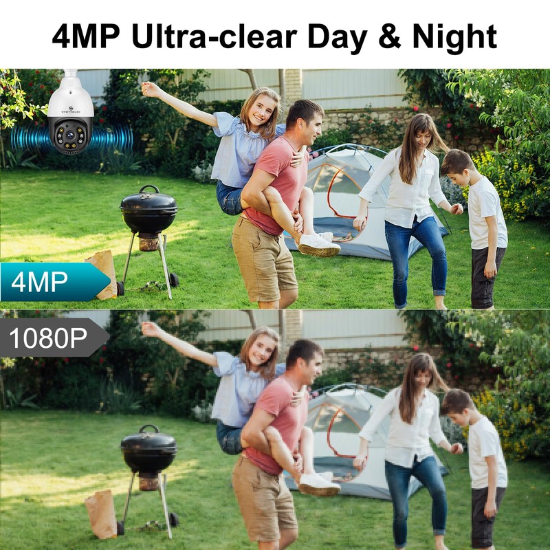 SYMYNELEC 5GHz/2.4GHz Light Bulb Security Camera Outdoor Waterproof 2.5K, Dual-Band