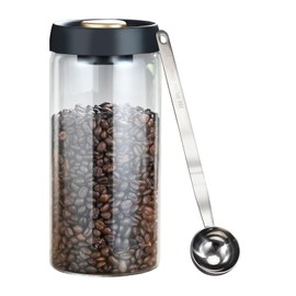 Yitexin Vacuum Coffee Canister with Airtight Lids and Spoon, 1800 ml/ 60 oz Glass Coffee Bean Storage, Coffee Jar for Ground Coffee Loose Tea Candy Sugar Nuts Spices Camping (Black)