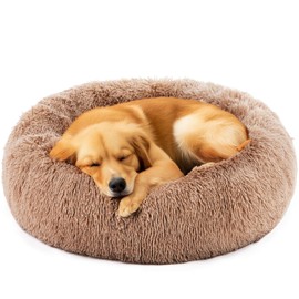 DUMOS Donut Dog Bed, Washable Dog Couch Bed with Removable Cover, Waterproof Pet Bed for Small Size Dogs, Memory Foam Pet Bed Non-Slip Base, Brown