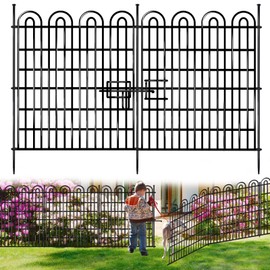 15 Panels Tall Garden Animal Barrier Fence with Gate, 33 in(H) X 36.8 ft(L) No Dig Decorative Garden Fence Outdoor for Yard, Heavy Duty Rustproof Metal Edging Border for Dog, Rabbits