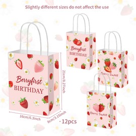 BACH AND BOOZY Sweet Berry Party Gift Bags Candy Goodies Bags Strawberry 1st Birthday Decorations Berry Sweet One Decor for One Year Old Girl Birthday Decorations Supplies