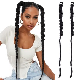 NICENEEDED 2PCS Ponytail Extension, Braid Hair Extension with Thin Hair, Long Braid Ponytail Extension with Hair Tie for Women Daily Wear