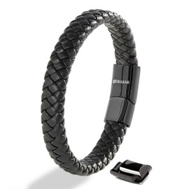 SERASAR Men's Black Leather Bracelet 23cm Men Gift Box Genuine Braided Multilayer Wrap Man Male Bracelets Magnetic Jewelry