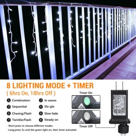 Toodour Icicle Lights, 29.5ft 360 LED Christmas Icicle Lights with 60 Drops, 8 Modes, Connectable, Window Curtain Fairy Lights for Indoor & Outdoor, Wedding, Party, Christmas Decor (White)