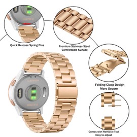 Issinlky Metal Bracelet for Garmin Vivoactive 4S/Venu 2S/Venu 3S/Vivomove 3S, 18 mm Band Stainless Steel Bracelet for Fossil Women's Gen 6/Fossil Women's Gen 5E/Fossil Women's Q Venture HR Gen 4/Gen 3