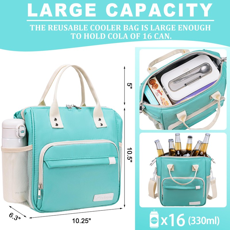 TuErCao Preppy Lunch Box for Women Aesthetic Insulated Lunch Bag