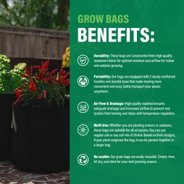 Humboldts Secret Fabric Grow Bags - Non Woven Fabric Plant Pots - Reusable Garden Bags - Plant Grow Bags for Indoor and Outdoor Plants - Thick Fabric Pots with Handles (5-Pack) (3 Gallon)