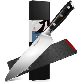8 Inch Gyuto Chef Knife - High Carbon Stainless Steel Ultra Sharp Blade, G10 handle Dishwasher Safe, Professional Kitchen Knife for Meat, Vegetables with Sheath Gift Box (Home Cooks & Restaurants)