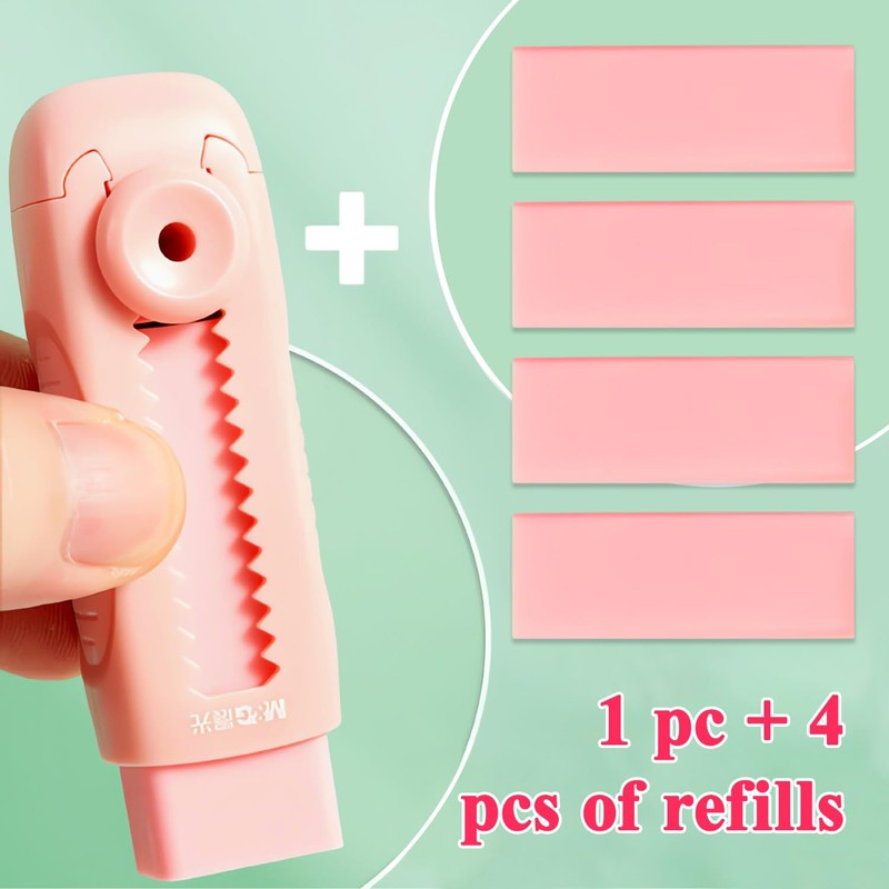 M&G 4+1 Pack Rubber Pink Erasers Sliding Retractable Eraser, Soft