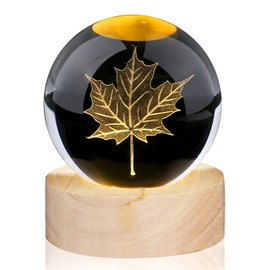 DUQGUHO Fall Leaves Crystal Ball Fall Decorations for Home Maple Leaf Paperweight Night Light 3D 2.4inch Globe Figurine Fall Lights Gifts for Women