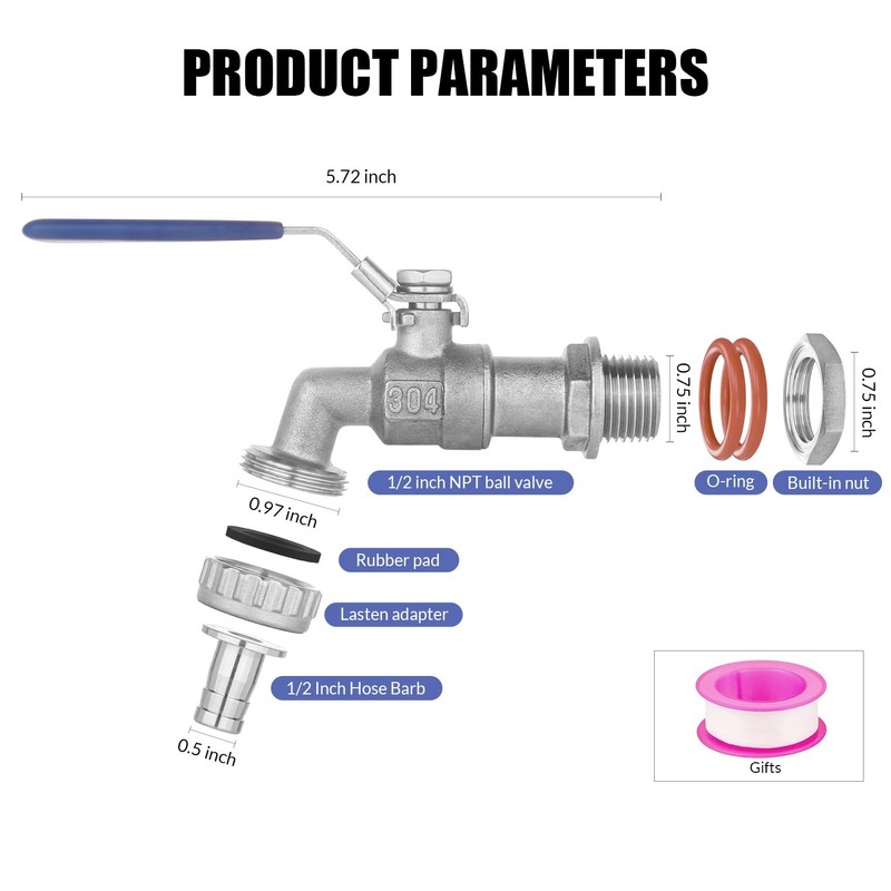 1/2 Inch Stainless Steel 304 Ball Valve Weldless Bulkhead for