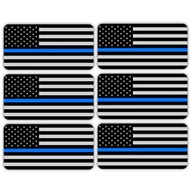 6 pcs Reflective Blue Line Police Stealthy Flag Hard Hat Stickers, Black Ops Hardhat Decals | Tactical Morale Military Gear Labels | USA American Flag Helmet Toolbox