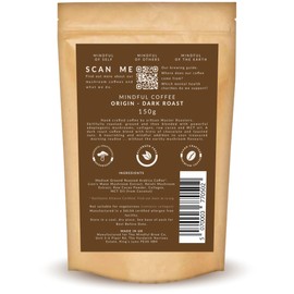 Mushroom Coffee with Lions Mane - Dark Roast. Adaptogenic Coffee Super Blend 150g – Ground - With Reishi, Collagen, Raw Cacao & MCT Oil Artisanal for Clarity, Focus & Energy - The Mindful Brew Co