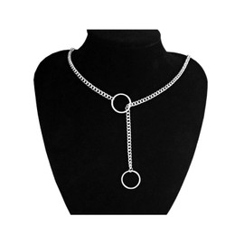 O-Ring Slip Chain Necklace Heart Choker Long Necklace Gothic Heart O-ring Slip Chain Y Necklace Jewelry for Women Men-Circle