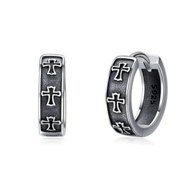 Unisex Creole Earrings 925 Sterling Silver Celtic Cross Hoop Earrings Viking Rune Hoop Earrings Sleeping Hoop Earrings Folding Hoop Earrings Ear Jewellery Gift for Men Women, Sterling Silver