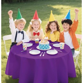 SietDESEO 2 Pack Purple Tablecloth Round 84 x 84 Plastic Table Cover Waterproof Purple Table Cloth Disposable for Wedding Birthday Baby Shower Party Picnic Circle Tablecloth