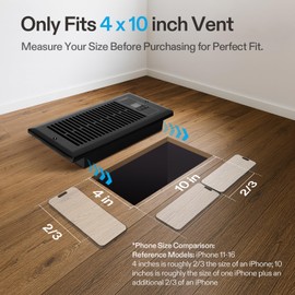 VIVOSUN Quiet Register Booster Fan, Smart Register Vent with Thermostat Control, Fits 4”×10” Register Holes, Heating Cooling AC Vent Fan, Black