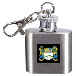 Bleset Family Crest Surname Coat of Arms 1oz Hip Flask Kerying Engraved