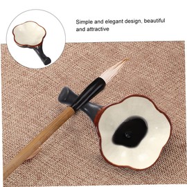 Operitacx Plastic Calligraphy Brush Holder Sturdy Ceramic Ink Plate for Artists Portable Art Supply for Painting and Drawing