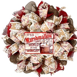 It's A Marshmallow World In The Winter Handmade Deco Mesh Holiday or Winter Wreath Available in 24 inch diameter or 28 inch diameter