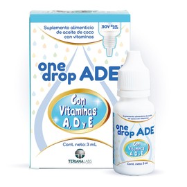 Vitamina ONEDROP ADE | Frasco de 3 ML (114 Gotas) | Rinde +3 meses | Vitamina A, D3 y E | Suplemento Alimenticio sin azúcar añadida, sin sabor